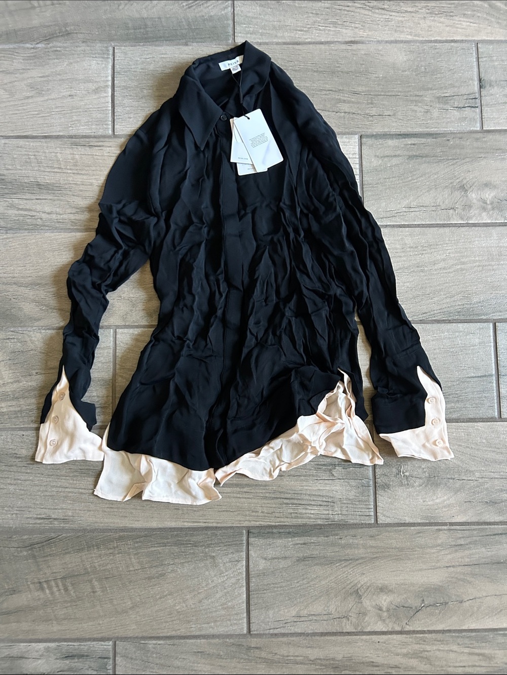 Reiss Contrasting Button-Through Shirt in Black/Nude
